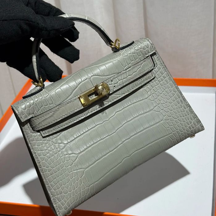 HERMES ケリー 19cm ワニ革 グレー ショルダーバッグ 高品質 19cm Kelly 19cm サイズ:19cm
