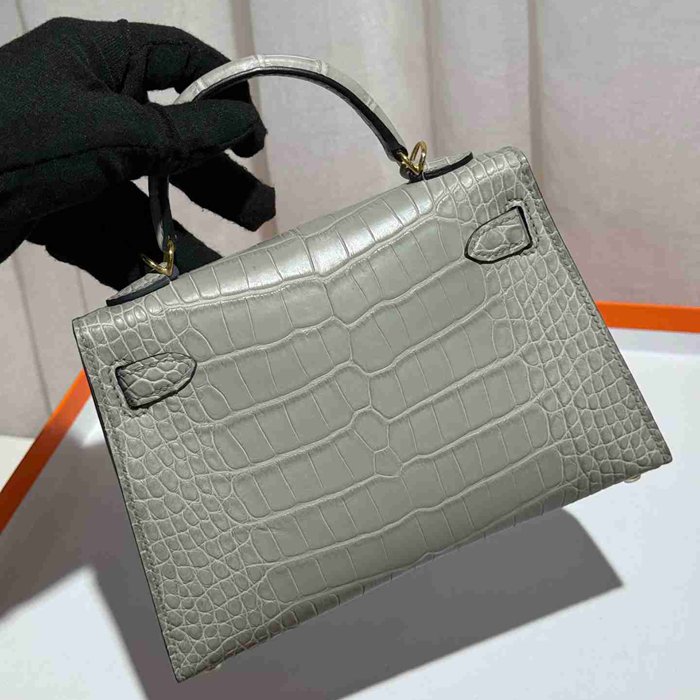 HERMES ケリー 19cm ワニ革 グレー ショルダーバッグ 高品質 19cm Kelly 19cm サイズ:19cm