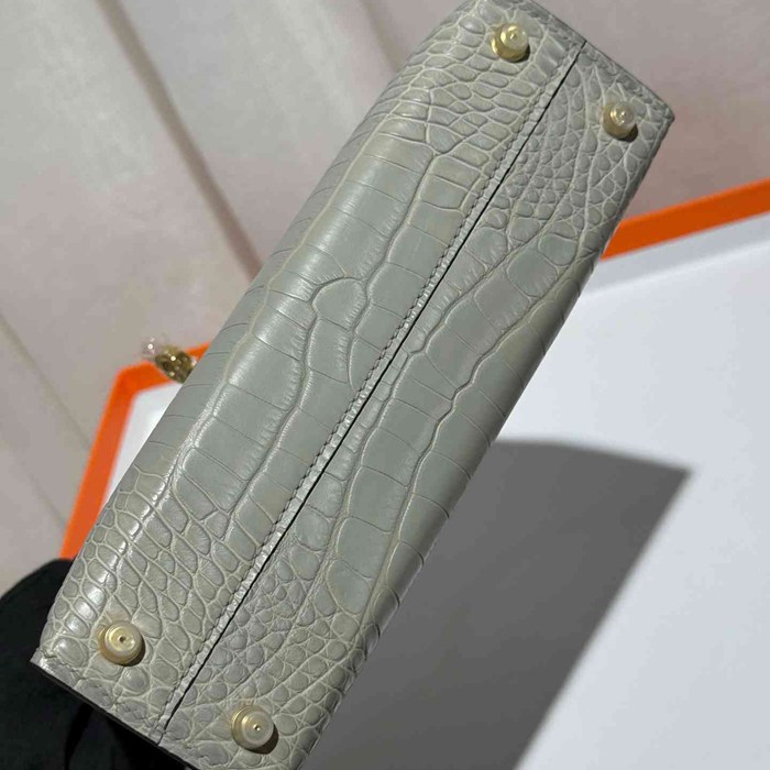 HERMES ケリー 19cm ワニ革 グレー ショルダーバッグ 高品質 19cm Kelly 19cm サイズ:19cm