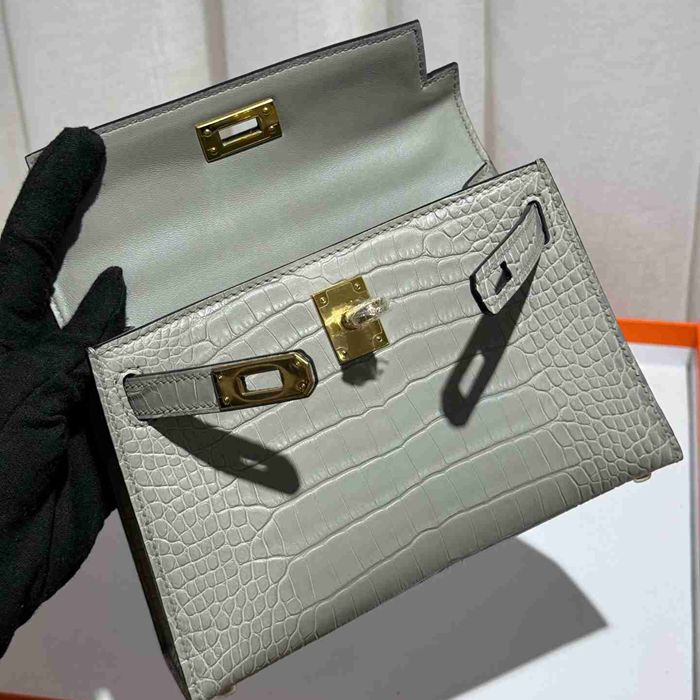 HERMES ケリー 19cm ワニ革 グレー ショルダーバッグ 高品質 19cm Kelly 19cm サイズ:19cm