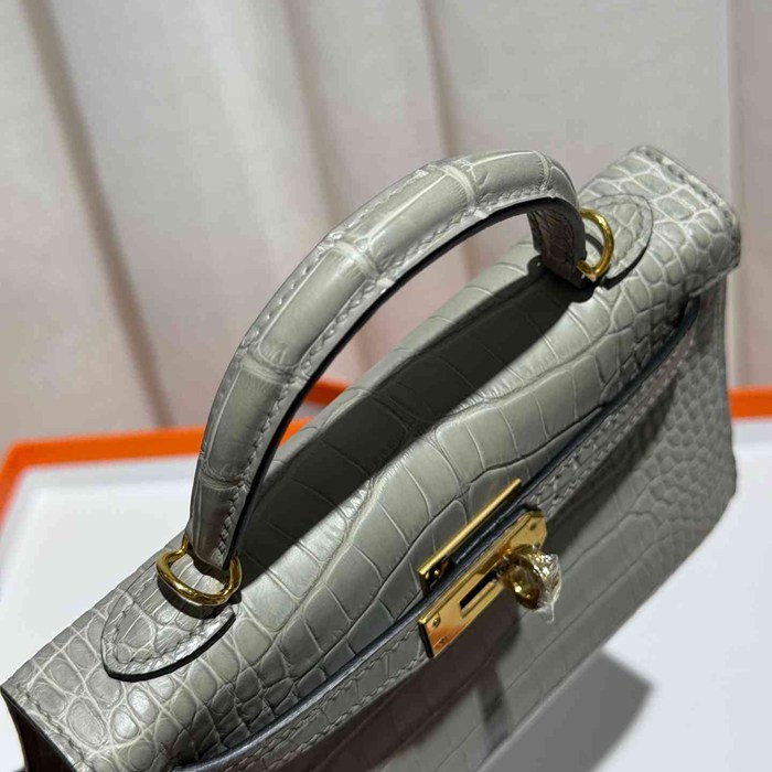 HERMES ケリー 19cm ワニ革 グレー ショルダーバッグ 高品質 19cm Kelly 19cm サイズ:19cm