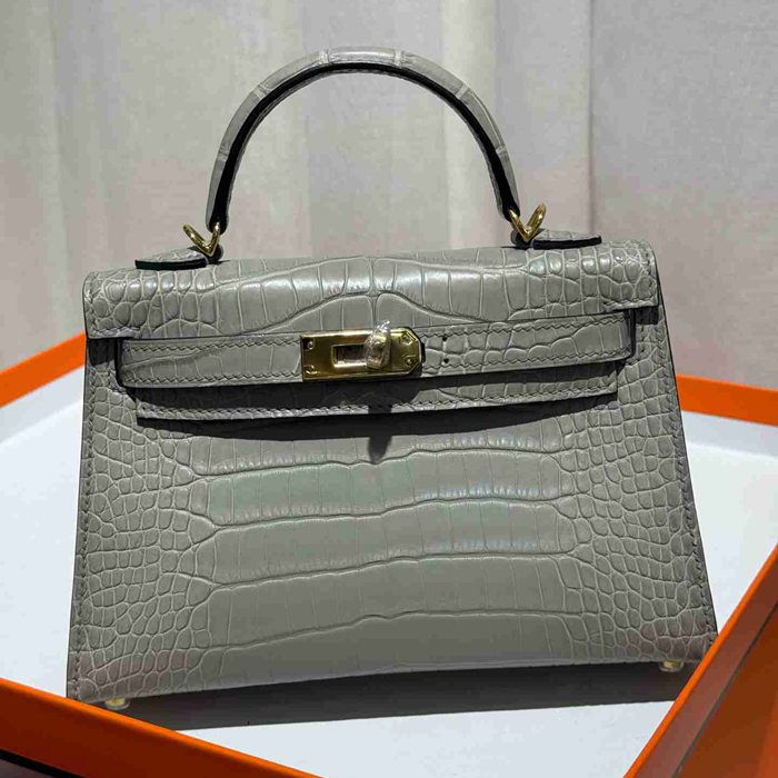 HERMES ケリー 19cm ワニ革 グレー ショルダーバッグ 高品質 19cm Kelly 19cm サイズ:19cm