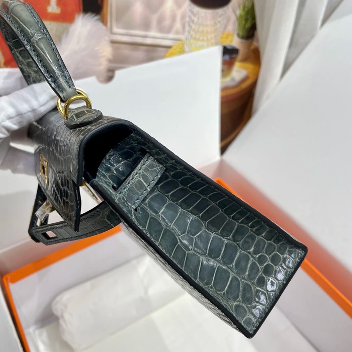 HERMES ケリー 19cm ワニ革 ブルー ショルダーバッグ 高品質 金具ゴールド 19cm Kelly 19cm サイズ:19cm