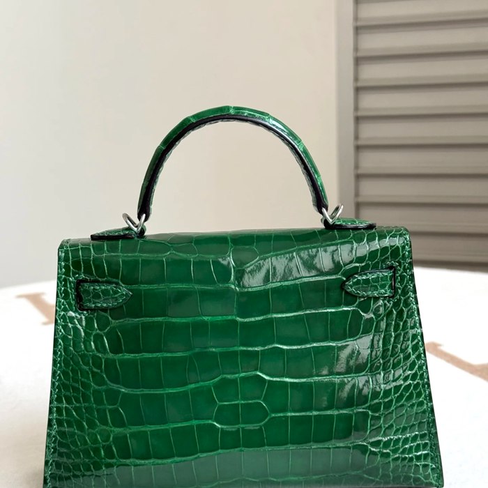 HERMES ケリー 19cm ワニ革 グリーン ショルダーバッグ 高品質 19cm Kelly 19cm サイズ:19cm