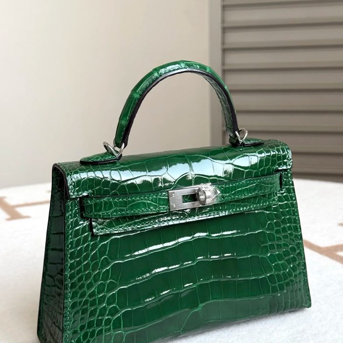 HERMES ケリー 19cm ワニ革 グリーン ショルダーバッグ 高品質 19cm Kelly 19cm サイズ:19cm