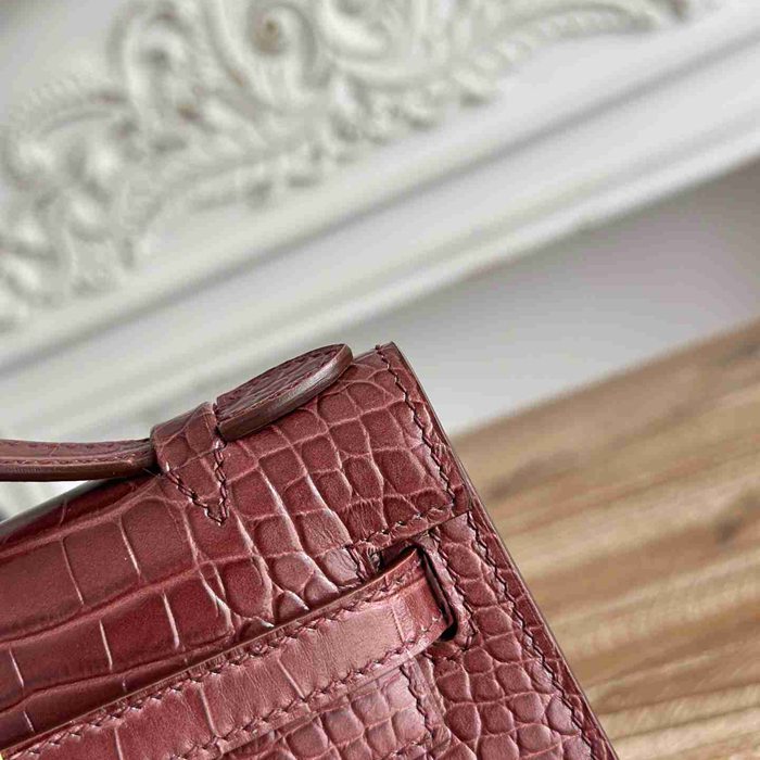 HERMES ケリー 22cm カーフレザー ワニ紋 ショルダーバッグ セミハンドメイド 金具ゴールド 22cm Kelly 22cm サイズ:22cm