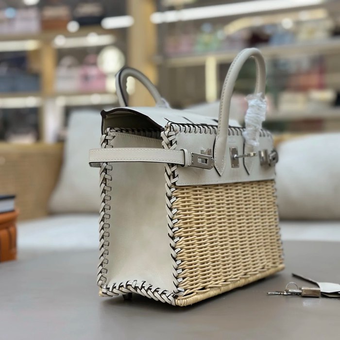 HERMES バーキン 25cm 編み ホワイト ハンドバッグ 25cm Birkin 25cm サイズ:25cm