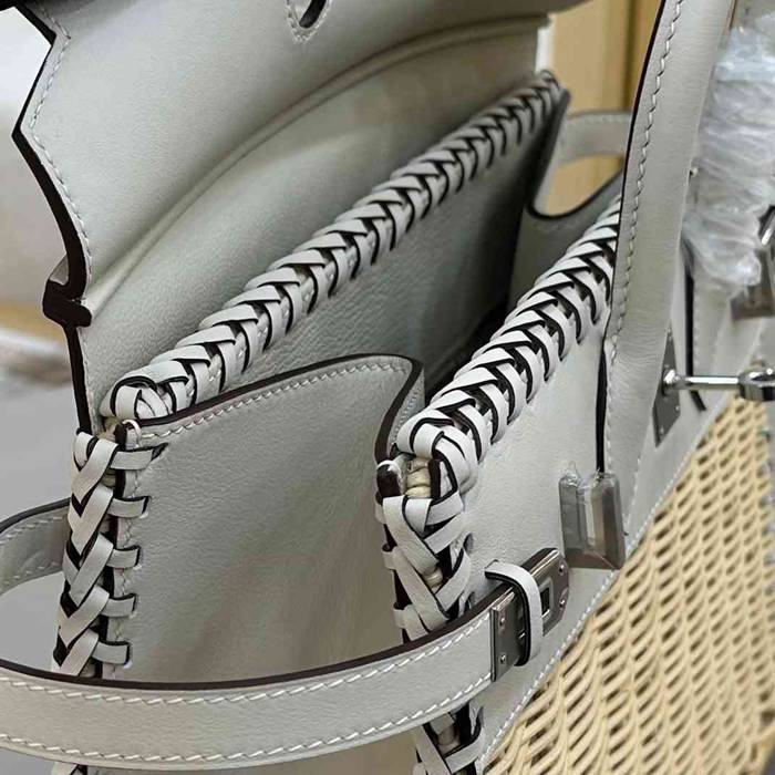 HERMES バーキン 25cm 編み ホワイト ハンドバッグ 25cm Birkin 25cm サイズ:25cm