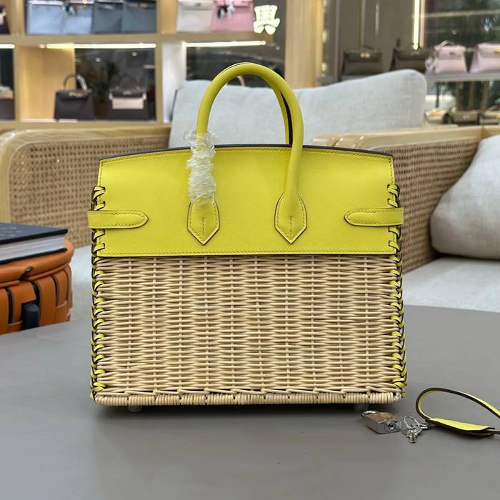 HERMES バーキン 25cm 編み イエロー ハンドバッグ 25cm Birkin 25cm サイズ:25cm