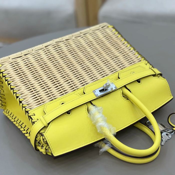 HERMES バーキン 25cm 編み イエロー ハンドバッグ 25cm Birkin 25cm サイズ:25cm