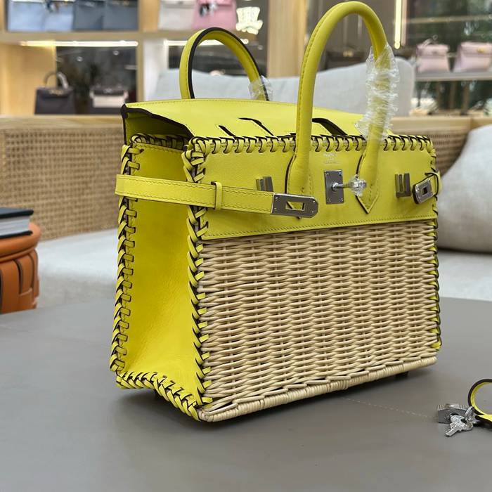 HERMES バーキン 25cm 編み イエロー ハンドバッグ 25cm Birkin 25cm サイズ:25cm