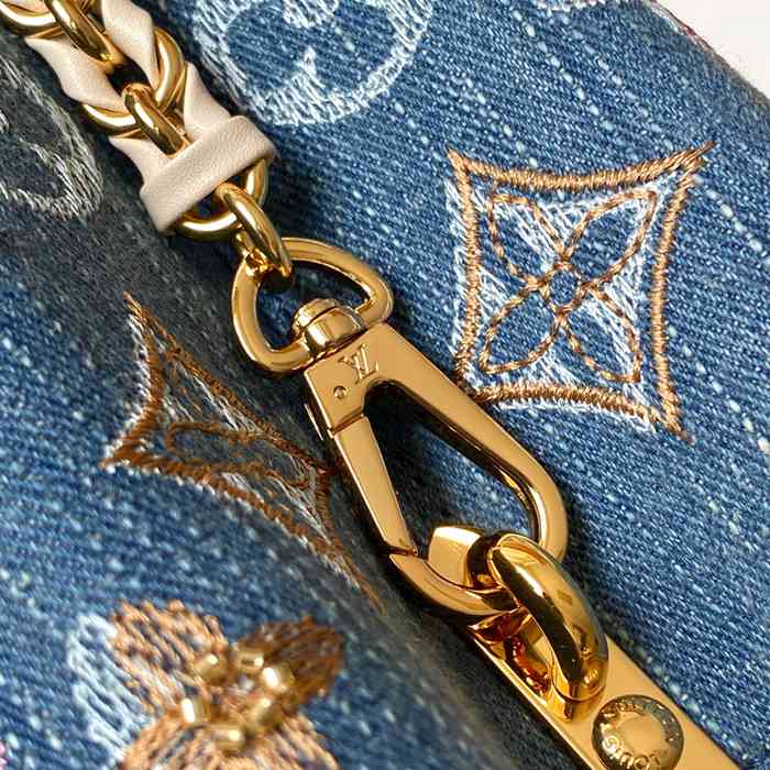 LOUIS VUITTON M12947 牛皮 モノグラム デニム ハンドバッグ チェーンフラップ 21x13.6cm サイズ:21x13.6cm