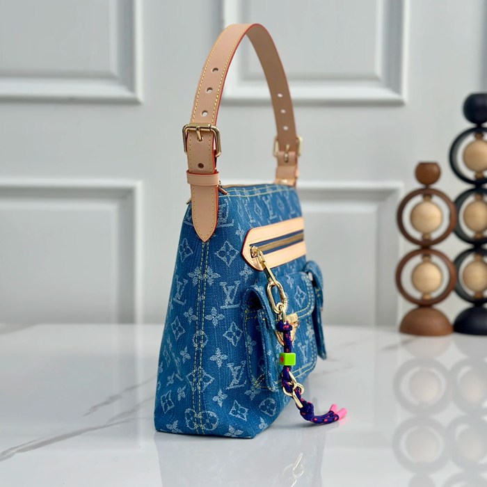 LOUIS VUITTON M27329 デニム 配色 ブルー ショルダーバッグ レディースショルダーチェーン サイズ:30.0x22.0x13.0cm