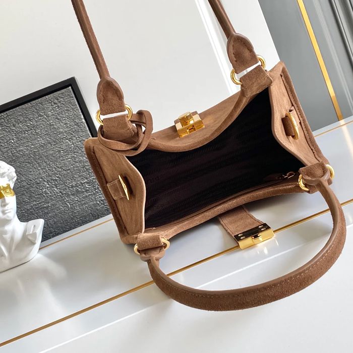 PRADA 1BG580 スエード ゴールド ショルダーバッグ、ハンドバッグ、トートバッグ トート、ミニ 26x18x12cm サイズ:26x18x12cm