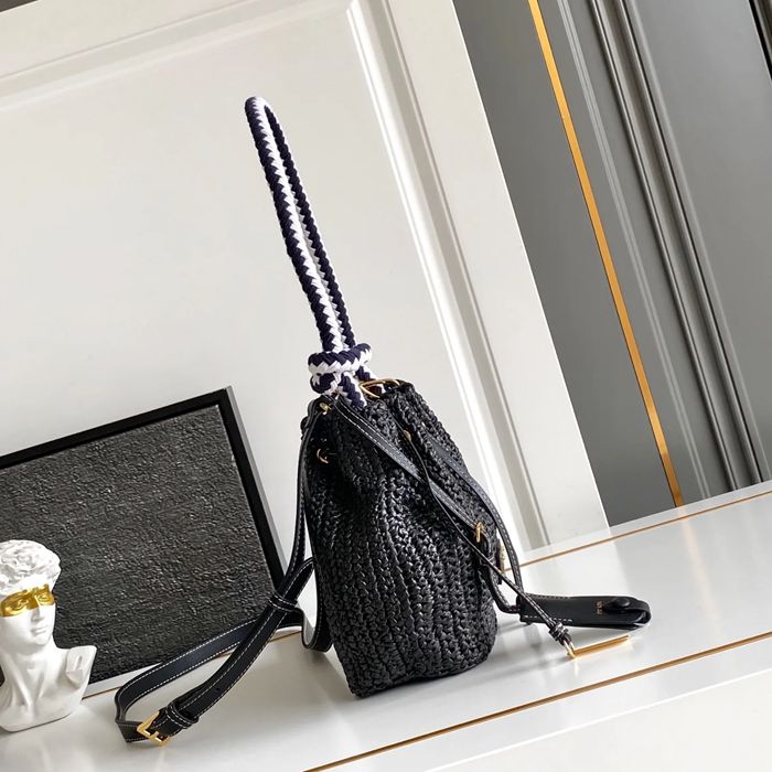 PRADA 1BE068 編み、レザー ゴールド 斜め掛けバッグ、ショルダーバッグ、ハンドバッグ、バケツバッグ 編み、クラシック 20x16x10cm サイズ:20x16x10cm
