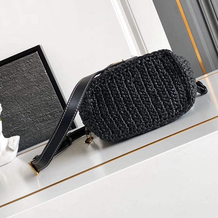 PRADA 1BE068 編み、レザー ゴールド 斜め掛けバッグ、ショルダーバッグ、ハンドバッグ、バケツバッグ 編み、クラシック 20x16x10cm サイズ:20x16x10cm