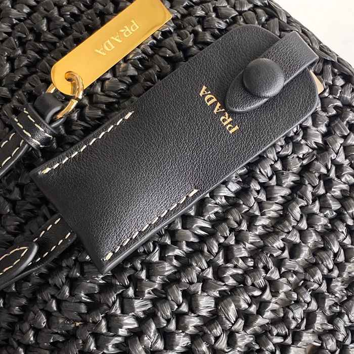 PRADA 1BE068 編み、レザー ゴールド 斜め掛けバッグ、ショルダーバッグ、ハンドバッグ、バケツバッグ 編み、クラシック 20x16x10cm サイズ:20x16x10cm