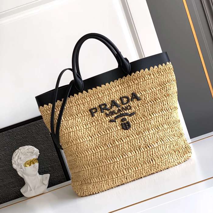 PRADA 1BG499 カーフスキン、編み プリント ショルダーバッグ、ハンドバッグ、トートバッグ 編み、トート、クラシック 32x29x15cm サイズ:32x29x15cm