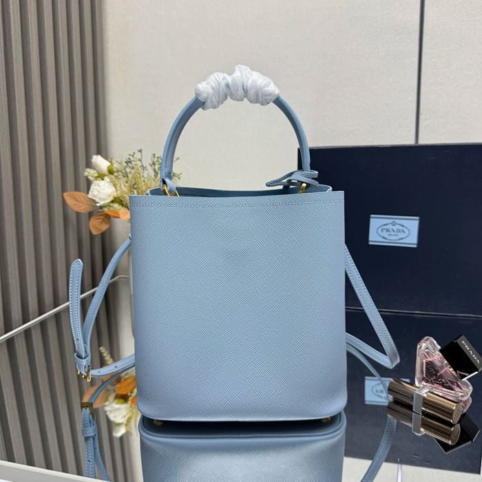 PRADA 1BA212 レザー ゴールド、プリント 斜め掛けバッグ、ショルダーバッグ、バケツバッグ クラシック 23x22x13cm サイズ:23x22x13cm