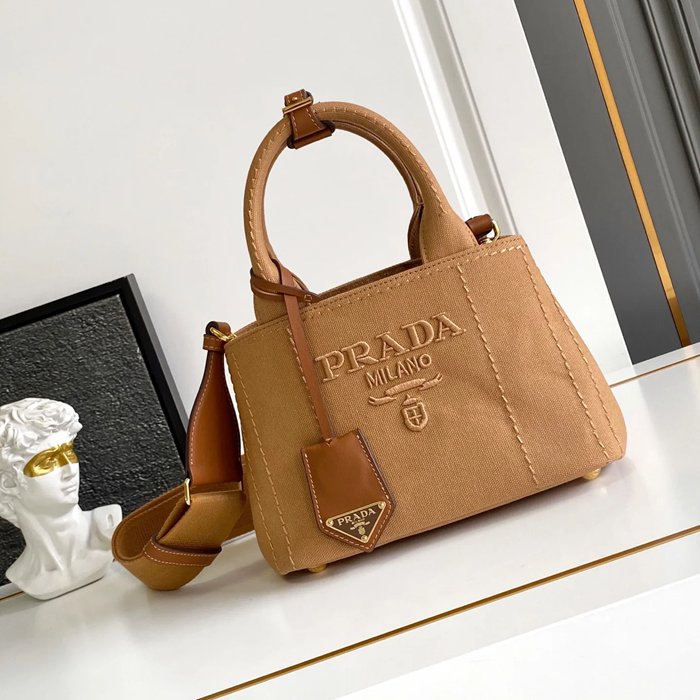 PRADA 1BA038 キャンバス、リネン プリント 斜め掛けバッグ、ショルダーバッグ、ハンドバッグ、ハンドバッグ ソフトラックス、編み、クラシック 22x15x13cm サイズ:22x15x13cm
