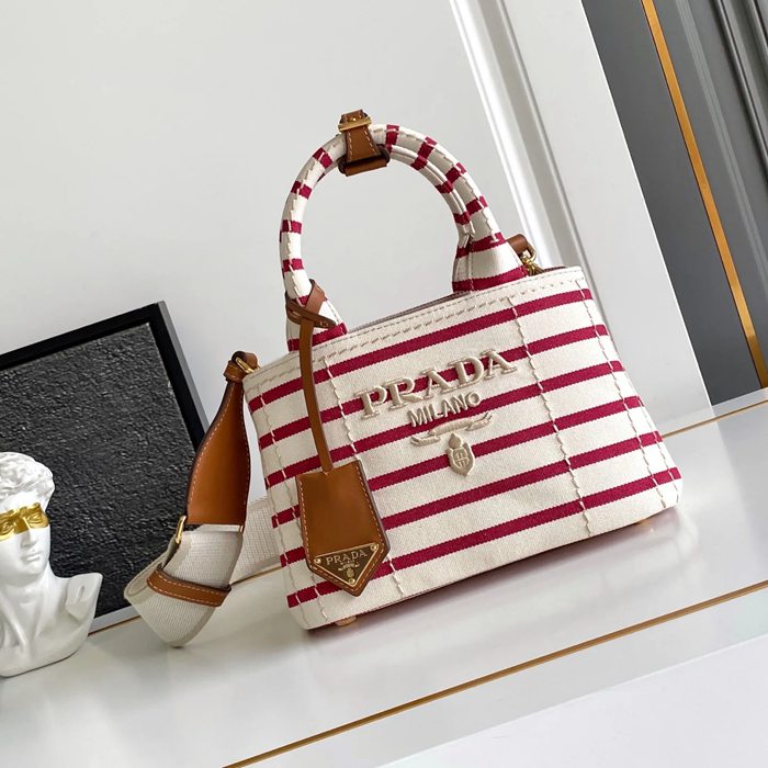 PRADA 1BA038 キャンバス、リネン プリント、ギンガム 斜め掛けバッグ、ショルダーバッグ、ハンドバッグ、ハンドバッグ ソフトラックス、編み、クラシック 22x15x13cm サイズ:22x15x13cm