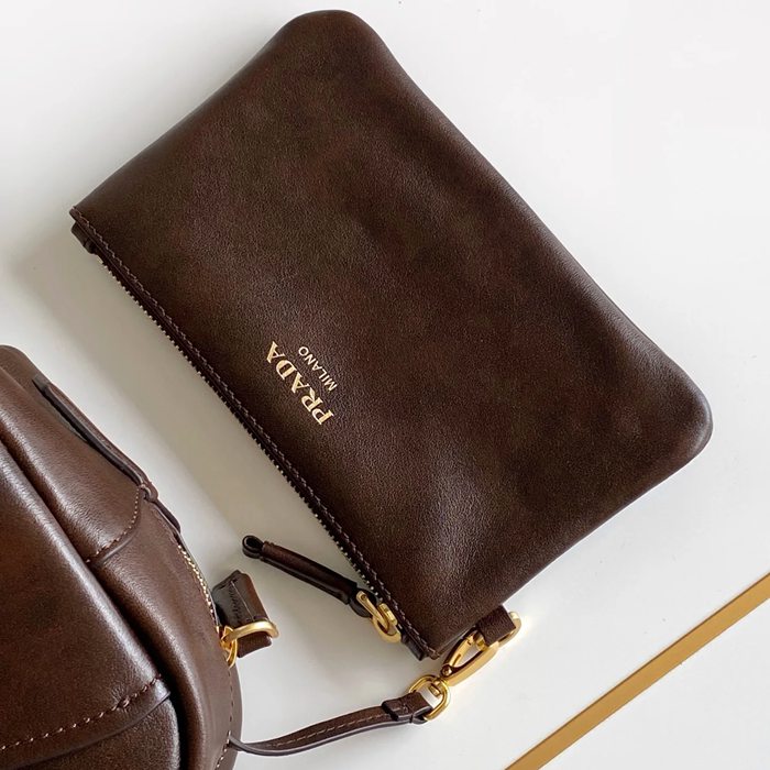 PRADA 1BB167 スエード、レザー ゴールド ショルダーバッグ、ハンドバッグ ヴィンテージ、ミニ 22x16x12cm サイズ:22x16x12cm