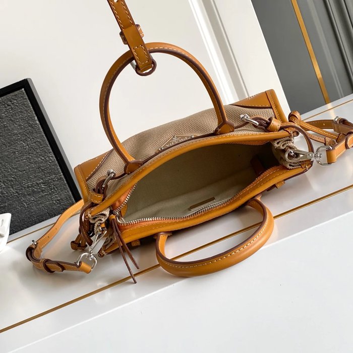 PRADA 1BA486 カーフスキン、リネン プリント 斜め掛けバッグ、ショルダーバッグ、ハンドバッグ、ハンドバッグ ソフトラックス、ヴィンテージ、ミニ 24x12cm サイズ:24x12cm