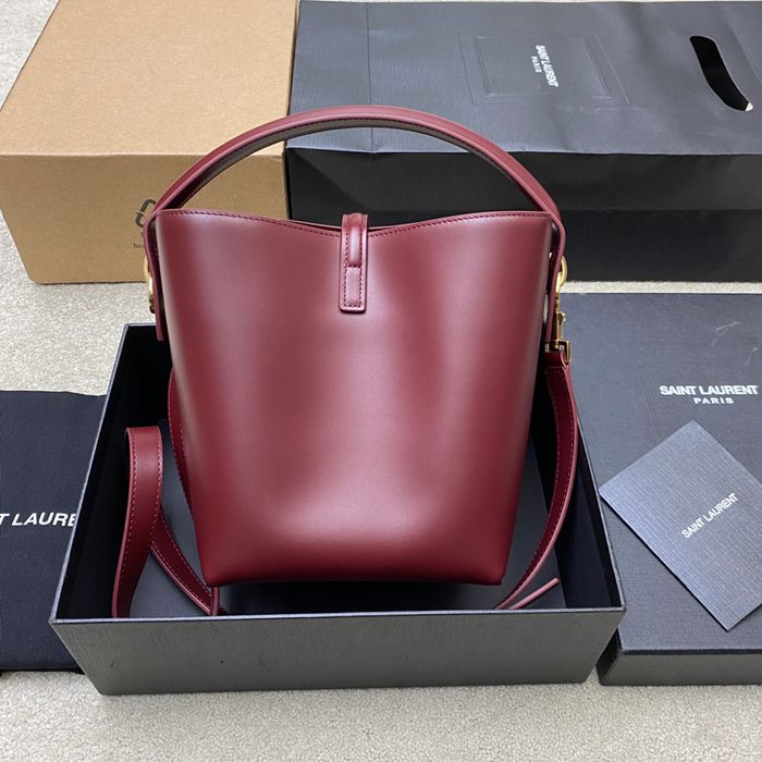 SAINT LAURENT 749036 カーフレザー、カーフ ブラック、レッド、ゴールド バケツバッグ クラシック 20x17x13cm サイズ:20x17x13cm