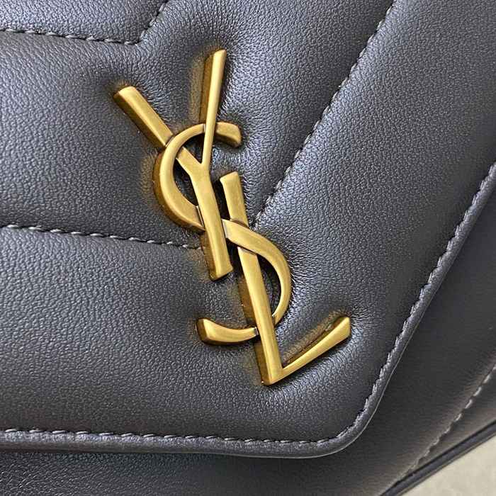 SAINT LAURENT 821749 ラムレザー グレー、ゴールド ハンドバッグ チェーン、ミニ 20x12cm サイズ:20x12cm