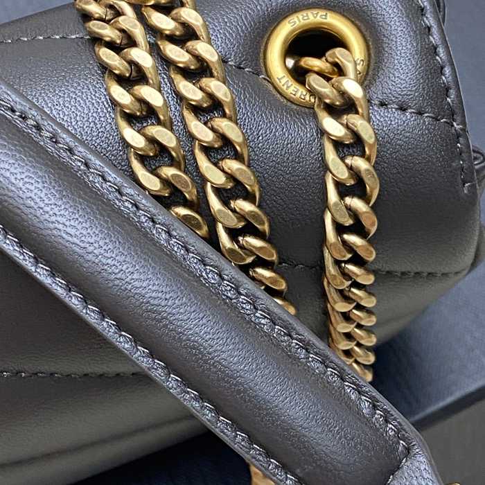 SAINT LAURENT 821749 ラムレザー グレー、ゴールド ハンドバッグ チェーン、ミニ 20x12cm サイズ:20x12cm