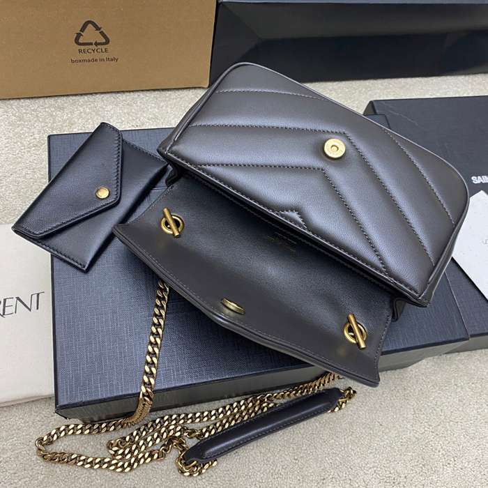 SAINT LAURENT 821749 ラムレザー グレー、ゴールド ハンドバッグ チェーン、ミニ 20x12cm サイズ:20x12cm