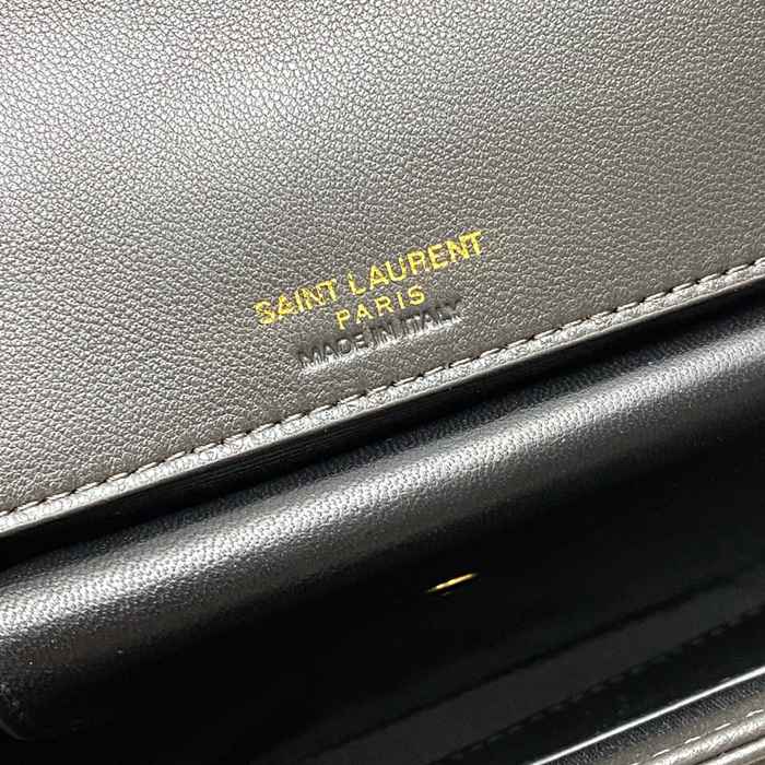 SAINT LAURENT 821749 ラムレザー グレー、ゴールド ハンドバッグ チェーン、ミニ 20x12cm サイズ:20x12cm