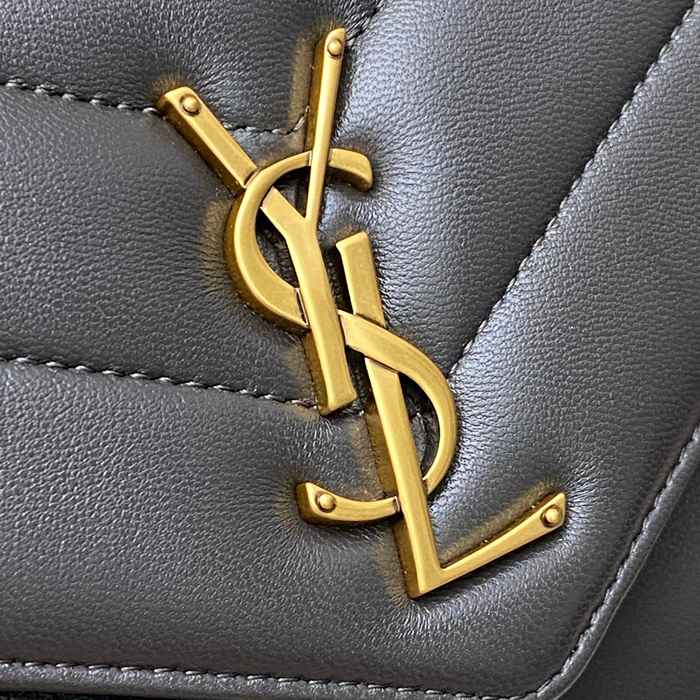 SAINT LAURENT 801437 ラムレザー グレー、ゴールド ハンドバッグ チェーン 24x14cm サイズ:24x14cm