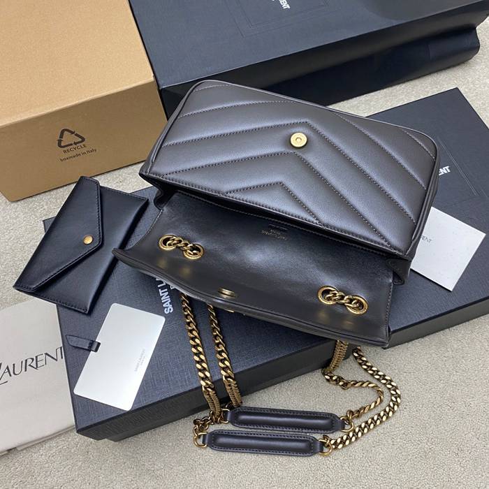 SAINT LAURENT 801437 ラムレザー グレー、ゴールド ハンドバッグ チェーン 24x14cm サイズ:24x14cm