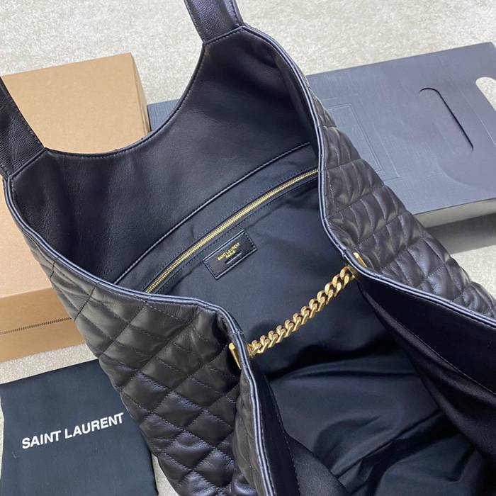 SAINT LAURENT 698651 ラムレザー ブラック、ゴールド ハンドバッグ イカール 27x13cm サイズ:27x13cm