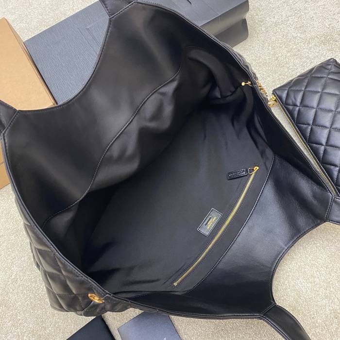 SAINT LAURENT 698651 ラムレザー ブラック、ゴールド ハンドバッグ イカール 27x13cm サイズ:27x13cm
