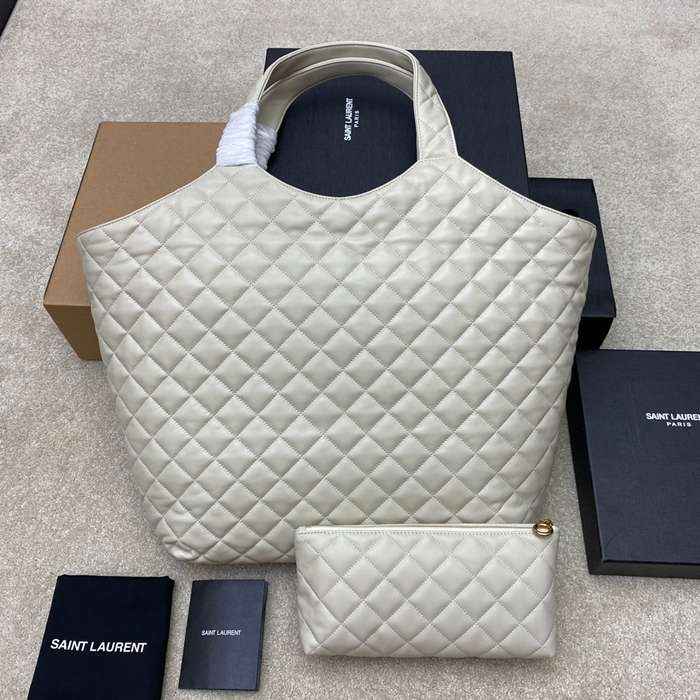 SAINT LAURENT 698651 ラムレザー ホワイト、ゴールド ハンドバッグ イカール 27x13cm サイズ:27x13cm