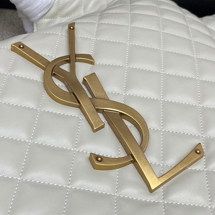 SAINT LAURENT 698651 ラムレザー ホワイト、ゴールド ハンドバッグ イカール 27x13cm サイズ:27x13cm