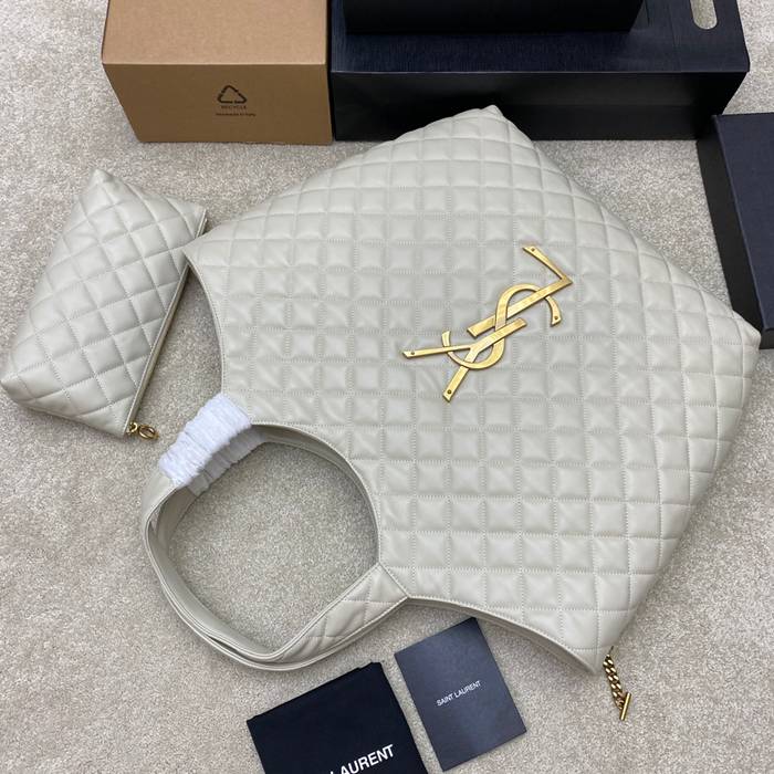 SAINT LAURENT 698651 ラムレザー ホワイト、ゴールド ハンドバッグ イカール 27x13cm サイズ:27x13cm