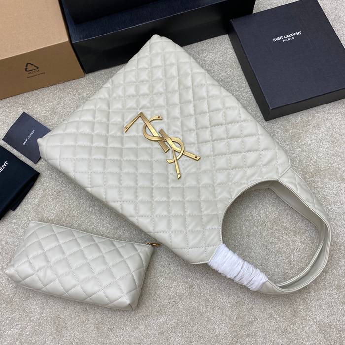 SAINT LAURENT 698651 ラムレザー ホワイト、ゴールド ハンドバッグ イカール 27x13cm サイズ:27x13cm