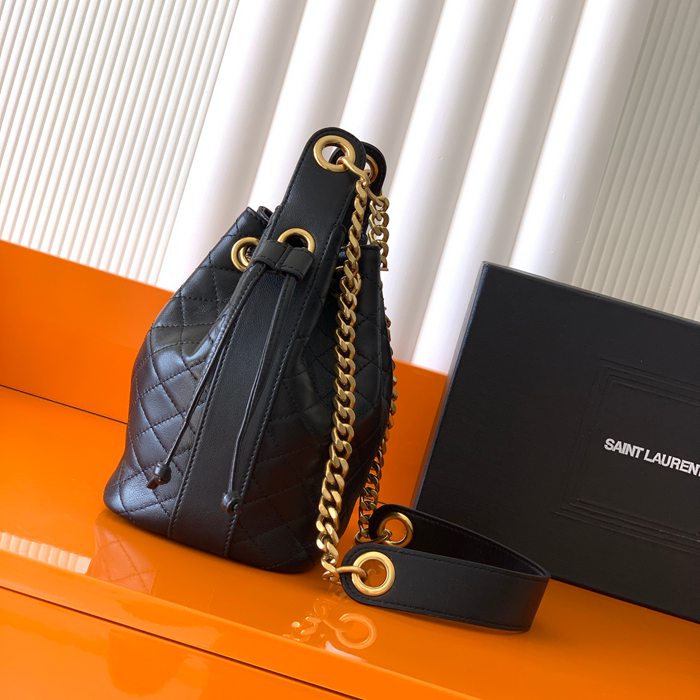 SAINT LAURENT 840886 ラムレザー、カーフレザー ブラック、ゴールド バケツバッグ チェーン、ベッキー、ミニ 25x11cm サイズ:25x11cm
