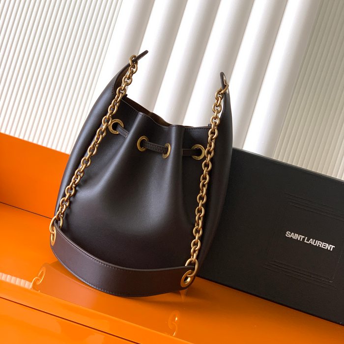 SAINT LAURENT 840888 ラムレザー、カーフレザー ゴールド バケツバッグ チェーン、ミニ 28x22cm サイズ:28x22cm