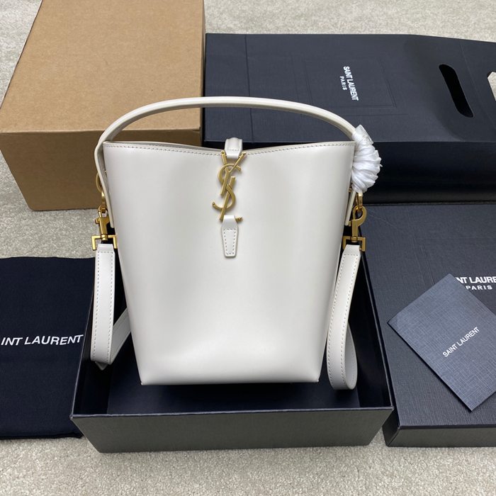 SAINT LAURENT 749036 カーフレザー、カーフ ブラック、ホワイト、ゴールド バケツバッグ クラシック 20x17x13cm サイズ:20x17x13cm