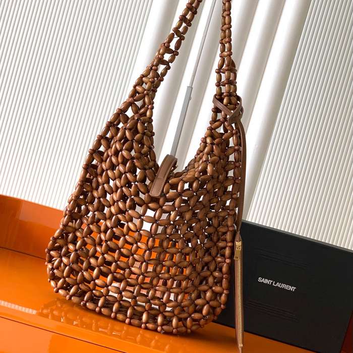 SAINT LAURENT 823807 編み ブラウン、ゴールド ハンドバッグ クラシック 35x30x10cm サイズ:35x30x10cm