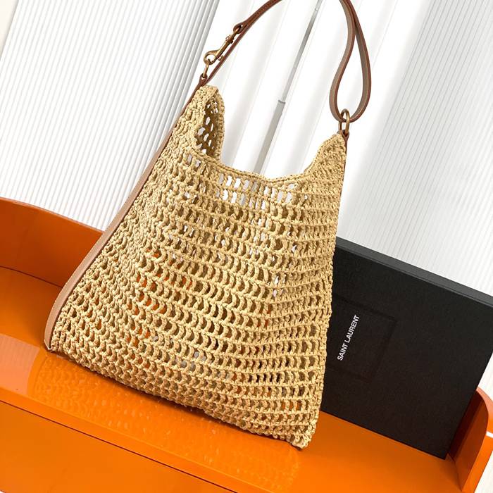 SAINT LAURENT 781289 編み ゴールド、ギンガム ハンドバッグ クラシック 40x37cm サイズ:40x37cm