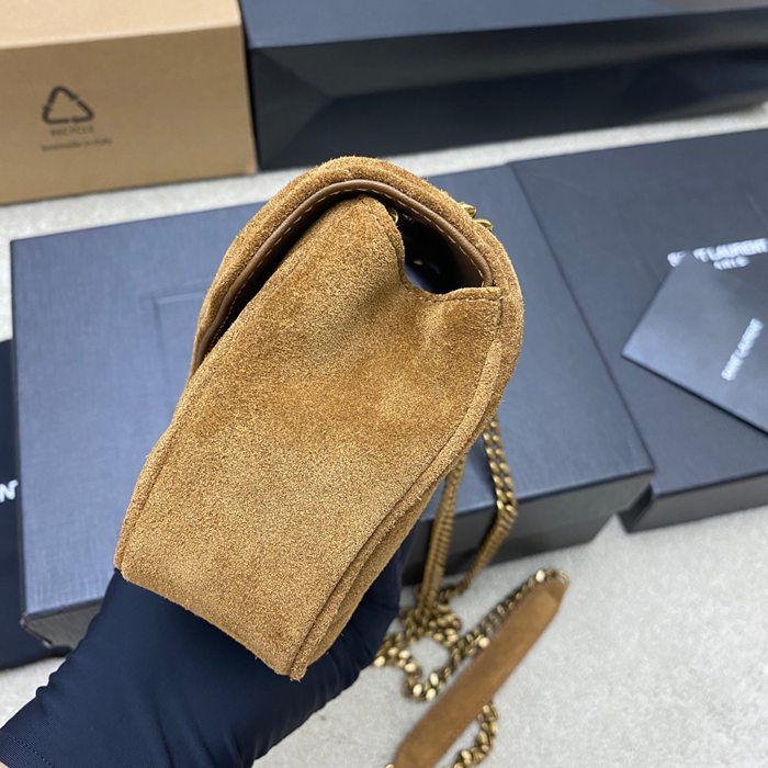 SAINT LAURENT 821749 ラムレザー、マット ブラウン、ゴールド、マット ハンドバッグ チェーン、ミニ 20x12cm サイズ:20x12cm