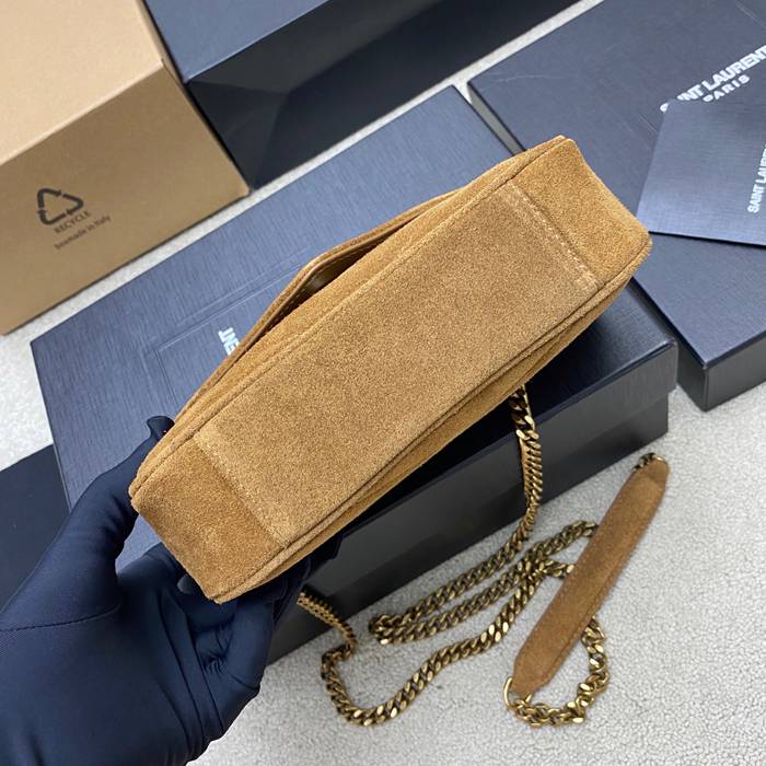 SAINT LAURENT 821749 ラムレザー、マット ブラウン、ゴールド、マット ハンドバッグ チェーン、ミニ 20x12cm サイズ:20x12cm