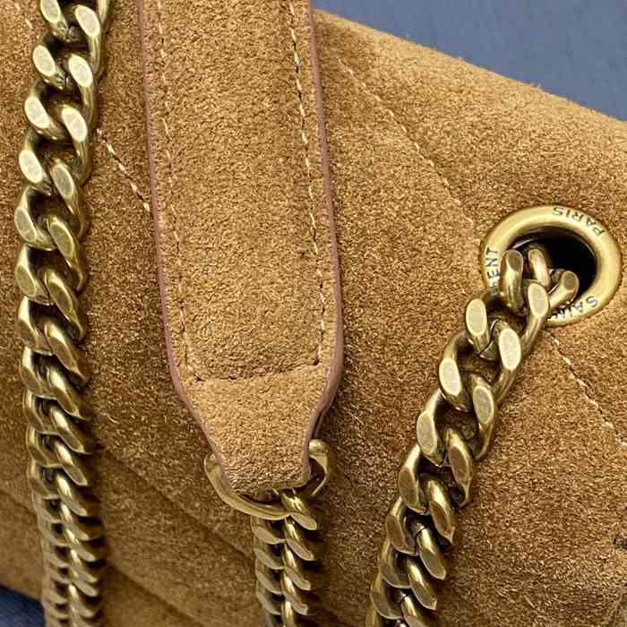 SAINT LAURENT 821749 ラムレザー、マット ブラウン、ゴールド、マット ハンドバッグ チェーン、ミニ 20x12cm サイズ:20x12cm