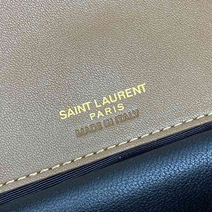 SAINT LAURENT 821749 ラムレザー、マット ブラウン、ゴールド、マット ハンドバッグ チェーン、ミニ 20x12cm サイズ:20x12cm