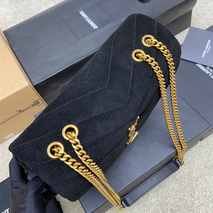 SAINT LAURENT 494699 マット ブラック、ゴールド、マット ハンドバッグ クラシック 25x17cm サイズ:25x17cm